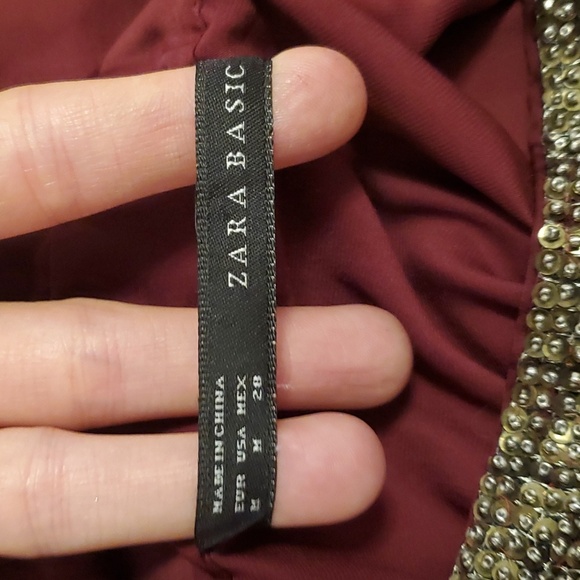 Zara long beaded skirt. Burgundy. Maxi skirt. Feels like satin. Pull on. Size M. - Picture 5 of 10